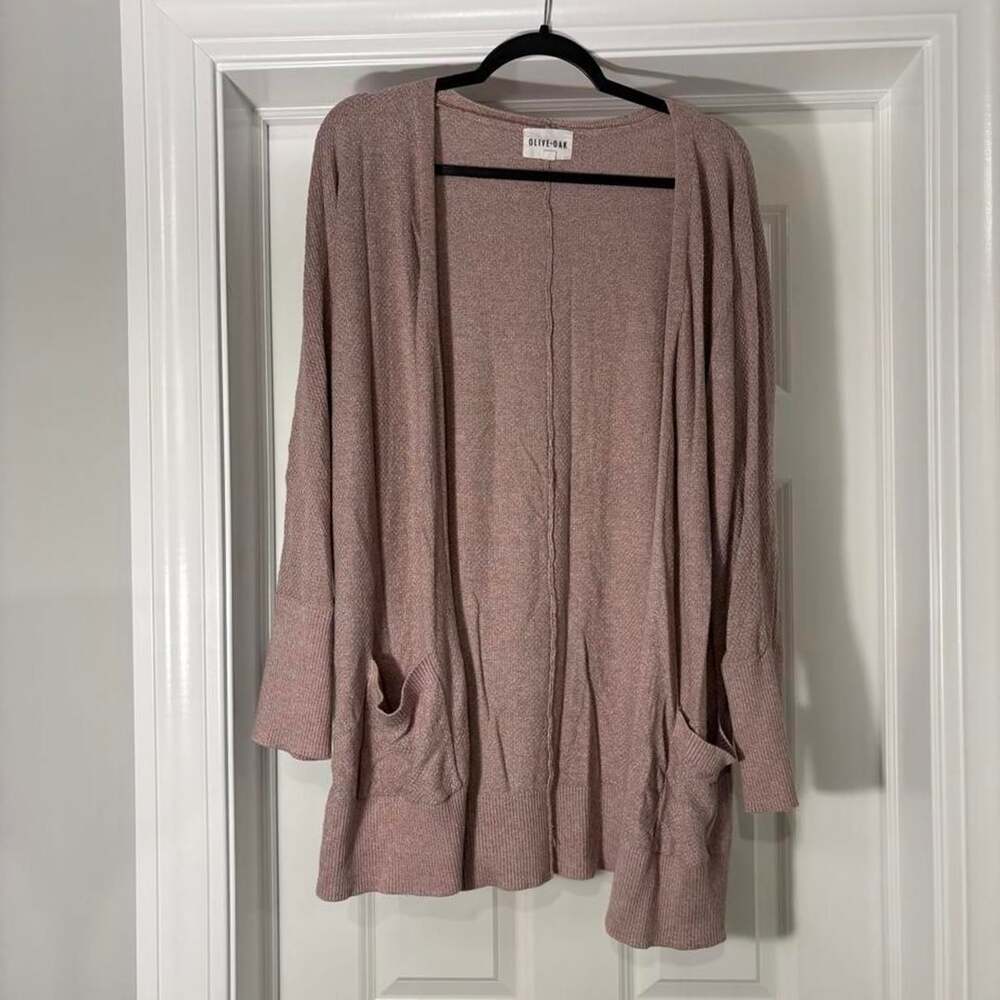 Olive + Oak Cardigan Size M Pink Lace-Up Sides Pockets